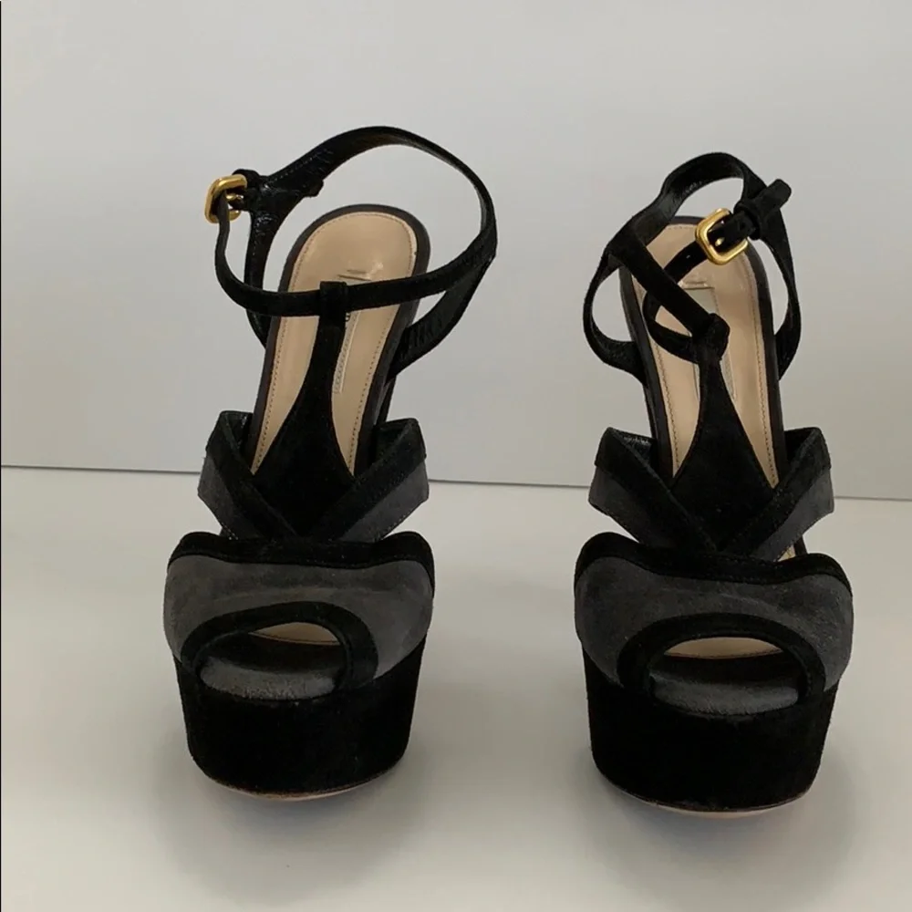 Prada Black Gray platform shoes sandals 36 6 B RARE HTF GORGEOUS DESIGNER